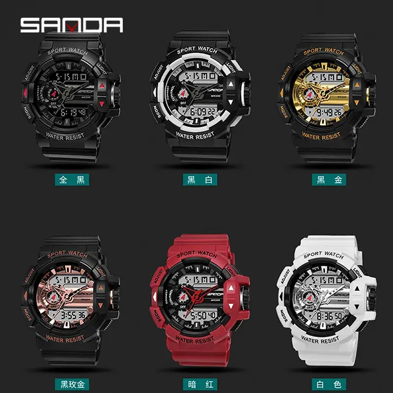 Sanda Black Dual Display Waterproof Watch for Men - Image 5