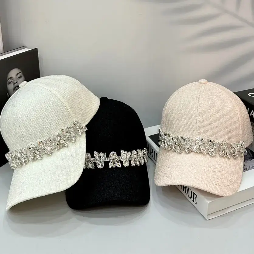 Women Rhinestone Baseball Cap Black White - Image 4
