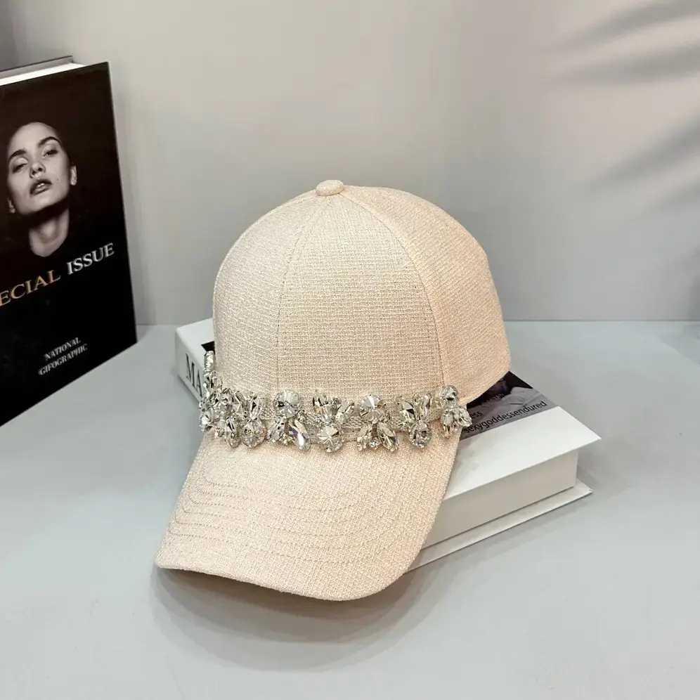 Women Rhinestone Baseball Cap Black White - Image 5