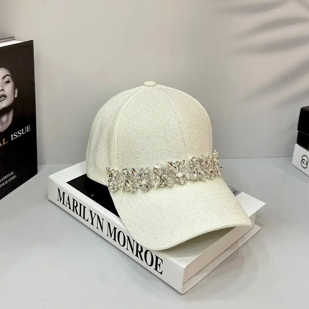 Women Rhinestone Baseball Cap Black White - Image 6