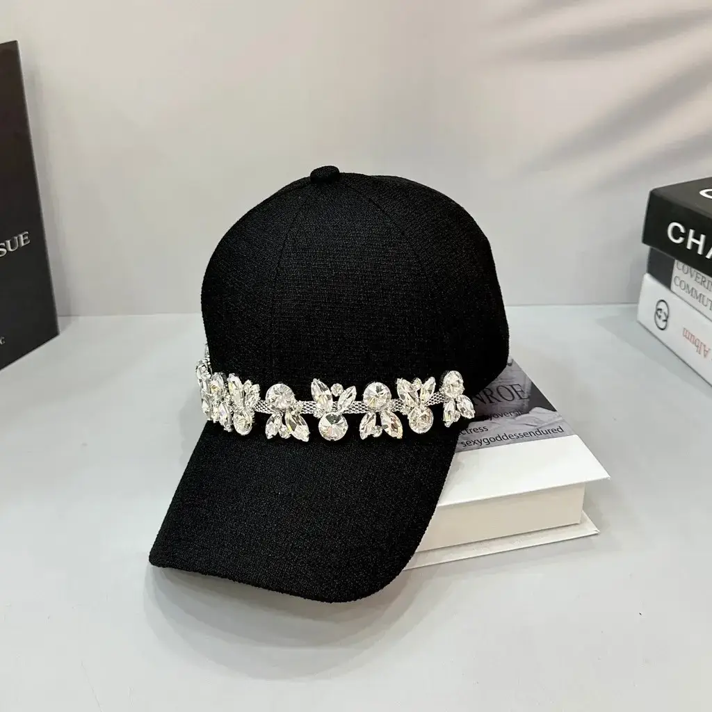 Women Rhinestone Baseball Cap Black White - Image 7