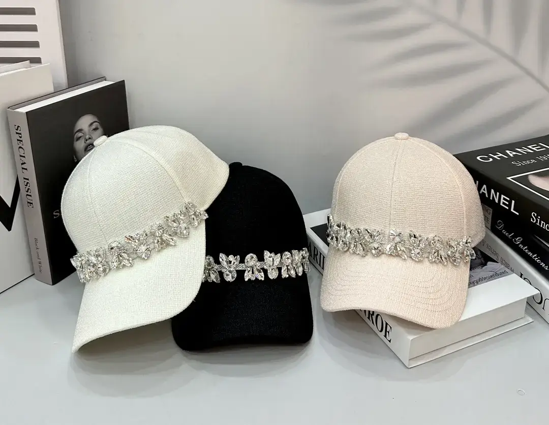 Women Rhinestone Baseball Cap Black White — feature 1