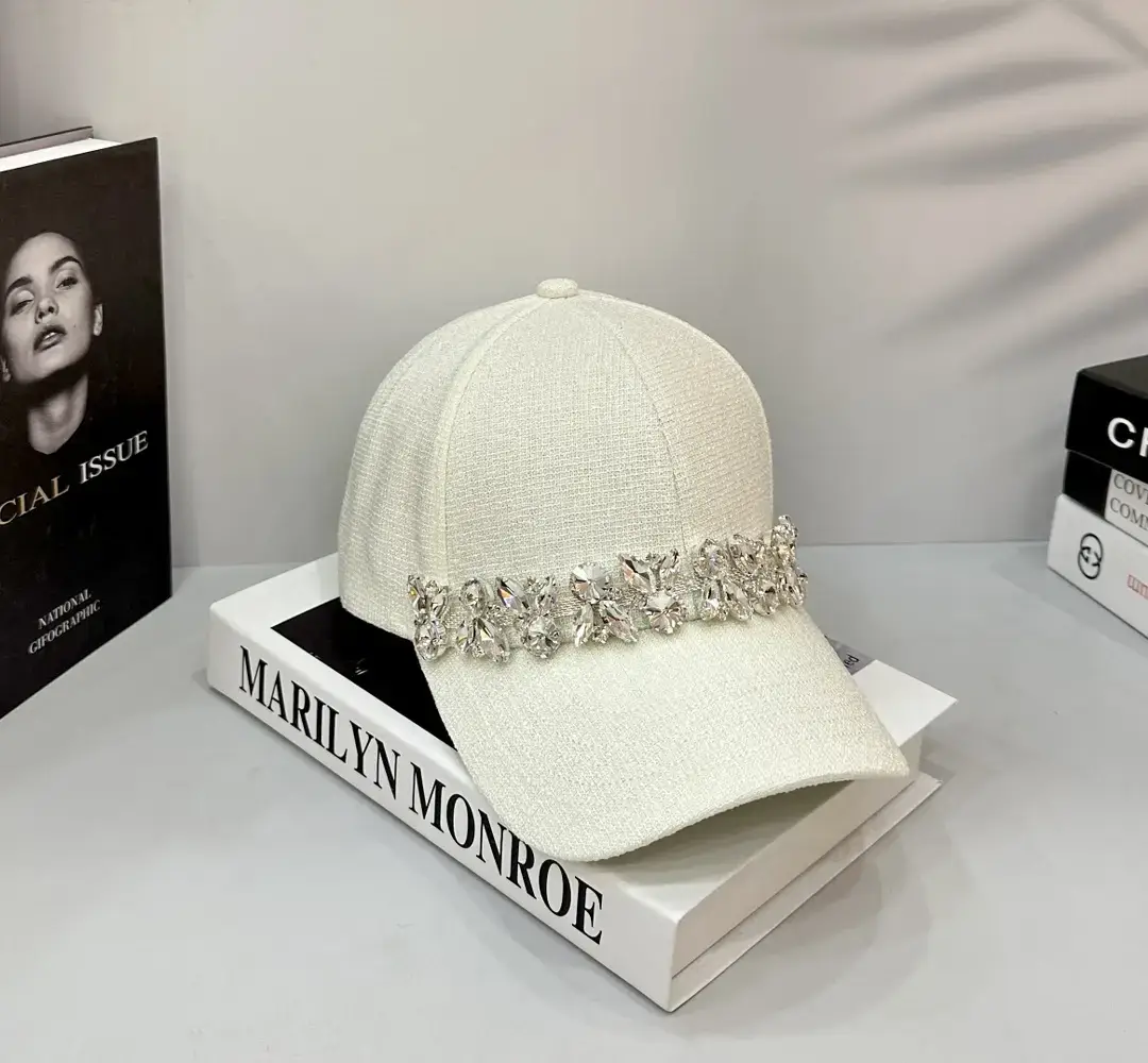 Women Rhinestone Baseball Cap Black White — feature 3