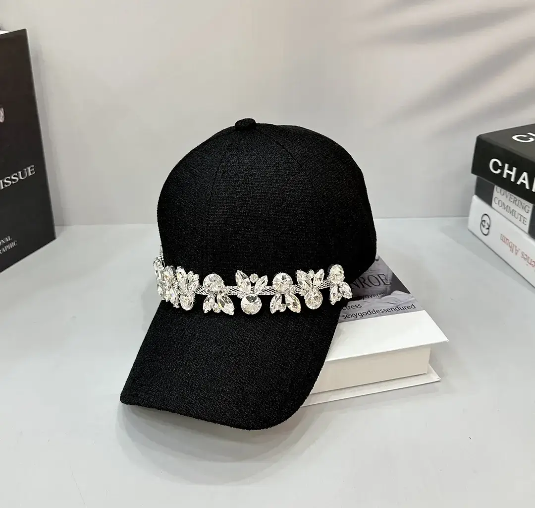 Women Rhinestone Baseball Cap Black White — feature 4