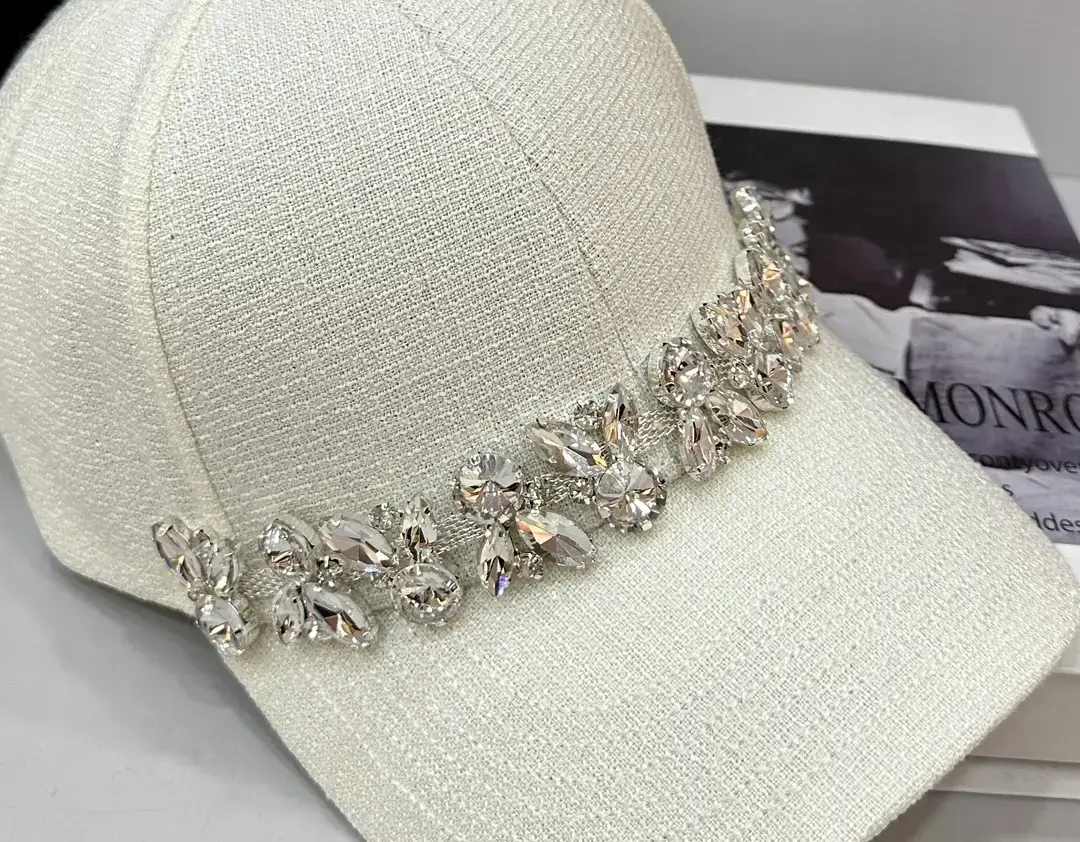 Women Rhinestone Baseball Cap Black White — feature 5