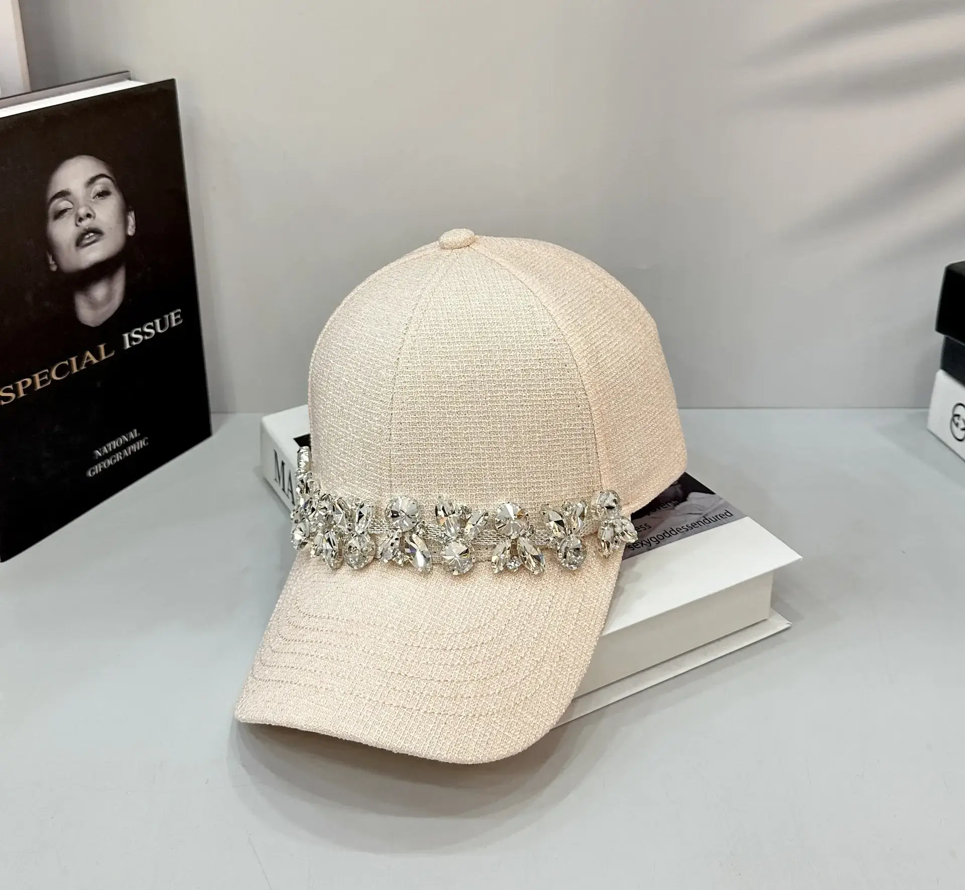 Women Rhinestone Baseball Cap Black White - Image 3