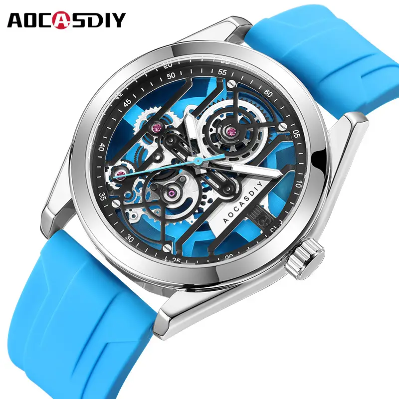Men's Orange Silicone Skeleton Watch with Luminous Dial — feature 12