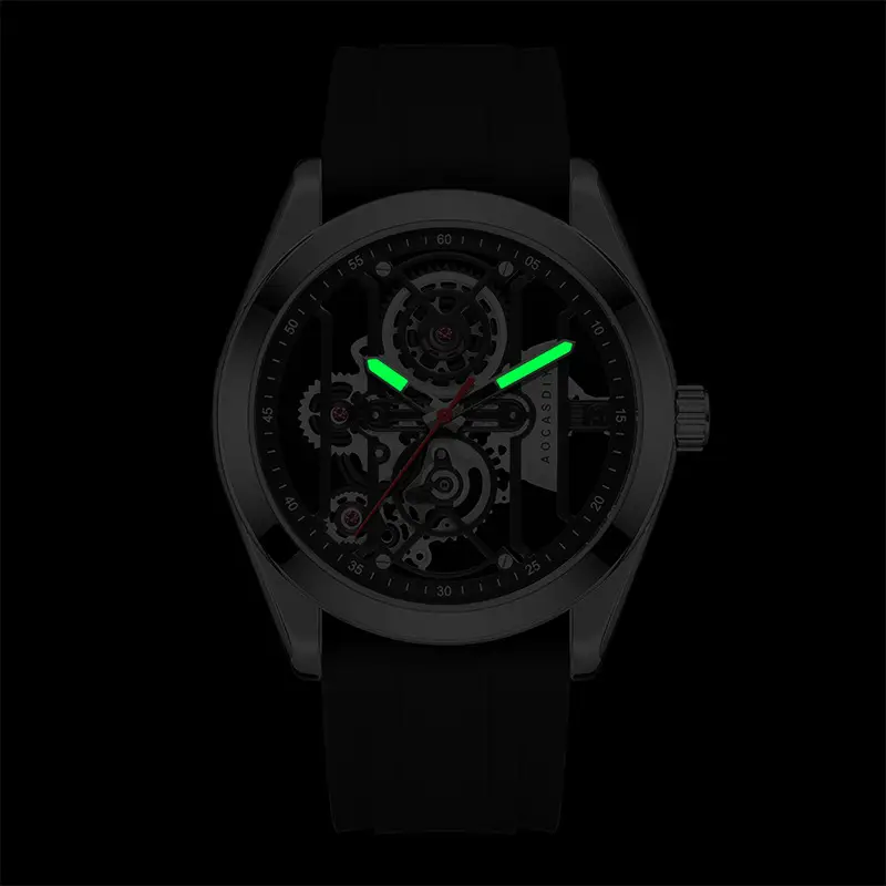 Men's Orange Silicone Skeleton Watch with Luminous Dial — feature 15