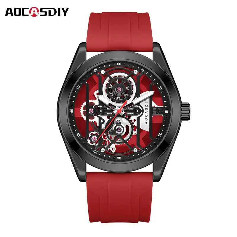 Men's Orange Silicone Skeleton Watch with Luminous Dial — feature 16