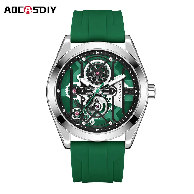 Men's Orange Silicone Skeleton Watch with Luminous Dial — feature 17