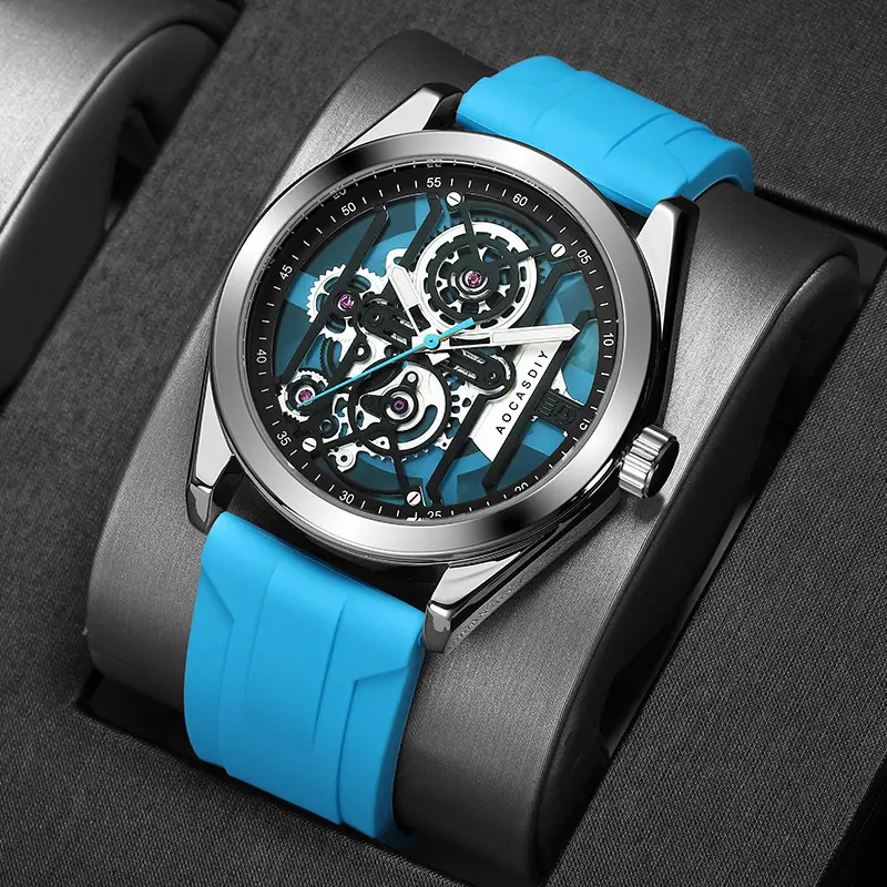 Men's Orange Silicone Skeleton Watch with Luminous Dial — feature 19
