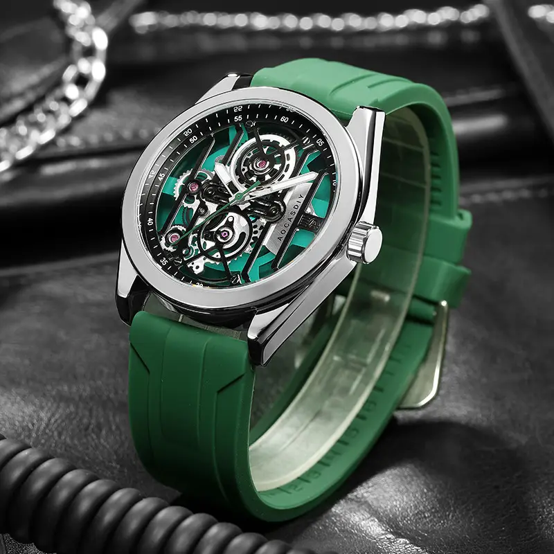 Men's Orange Silicone Skeleton Watch with Luminous Dial — feature 22