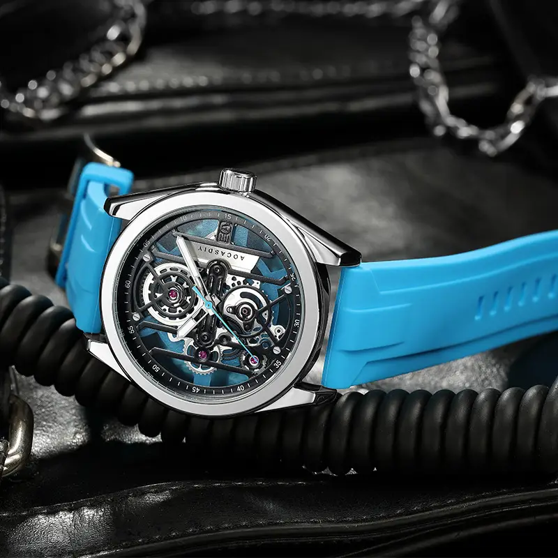 Men's Orange Silicone Skeleton Watch with Luminous Dial — feature 26