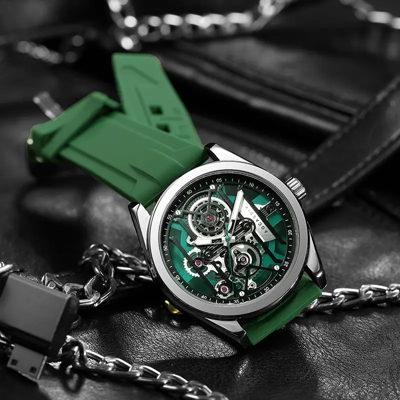 Men's Orange Silicone Skeleton Watch with Luminous Dial — feature 27