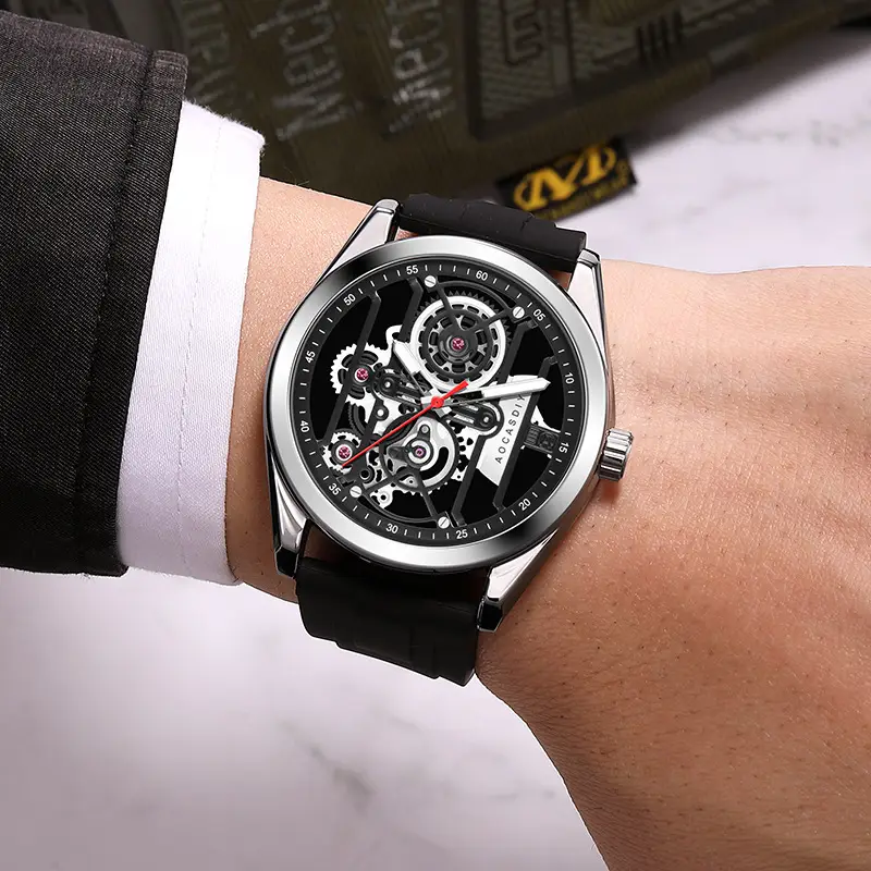 Men's Orange Silicone Skeleton Watch with Luminous Dial — feature 29
