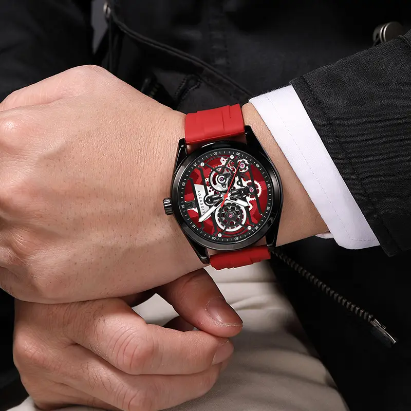 Men's Orange Silicone Skeleton Watch with Luminous Dial — feature 30