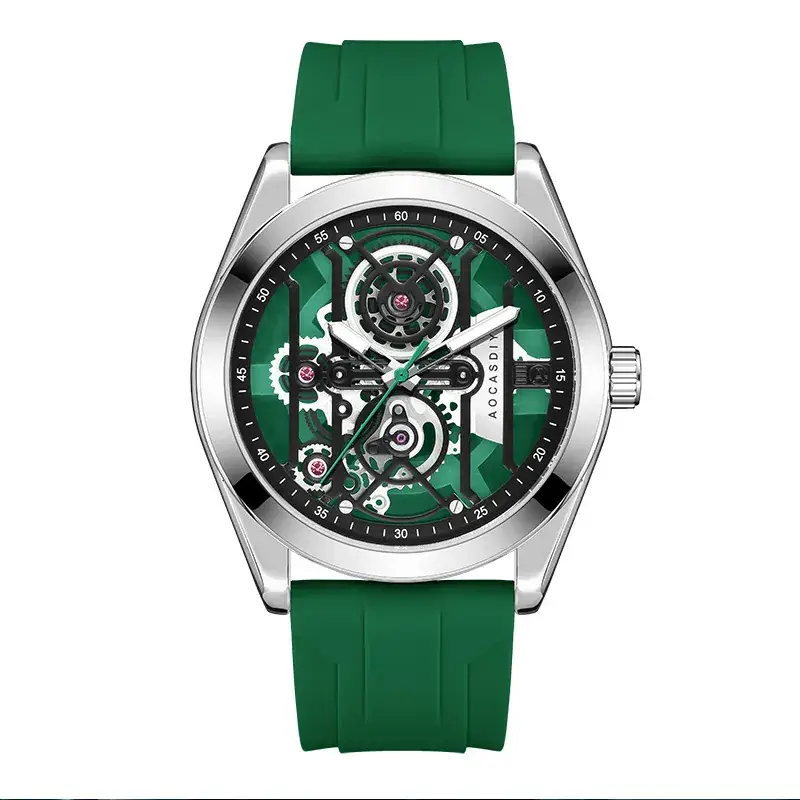 Men's Orange Silicone Skeleton Watch with Luminous Dial - Image 3