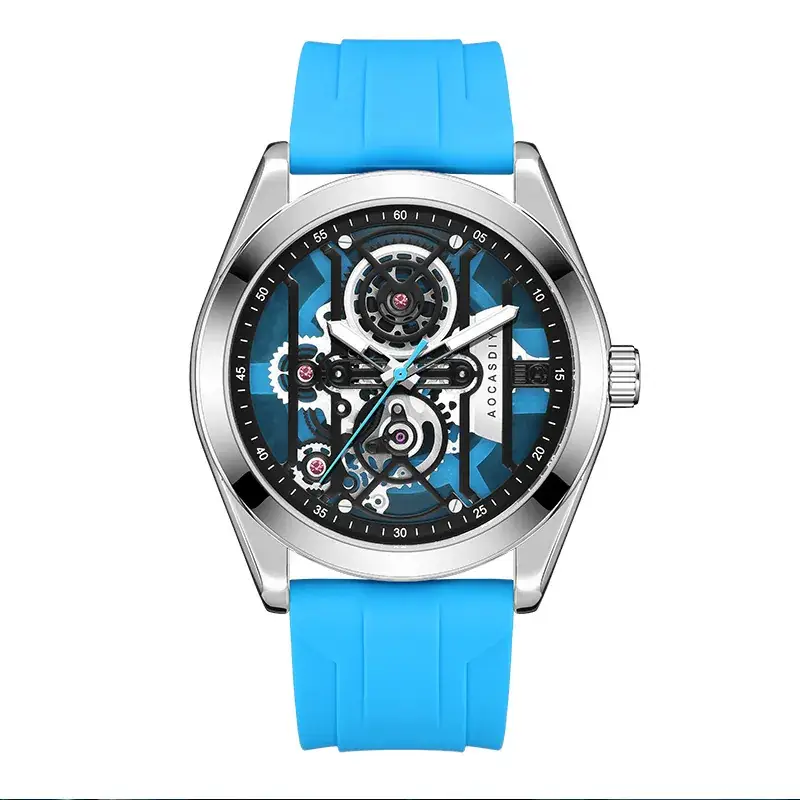 Men's Orange Silicone Skeleton Watch with Luminous Dial - Image 4