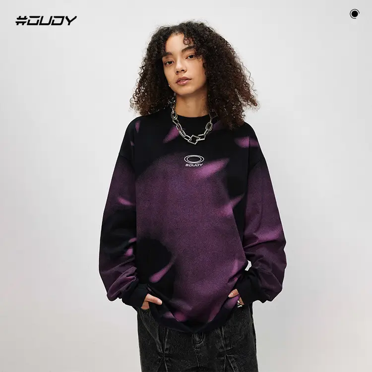 Ovdy Long Sleeve Gradient T-Shirt for Men Purple - Image 2