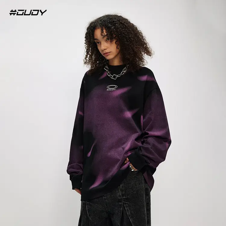 Ovdy Long Sleeve Gradient T-Shirt for Men Purple - Image 3