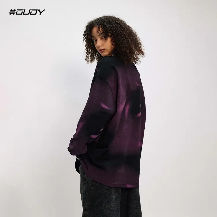 Ovdy Long Sleeve Gradient T-Shirt for Men Purple - Image 4