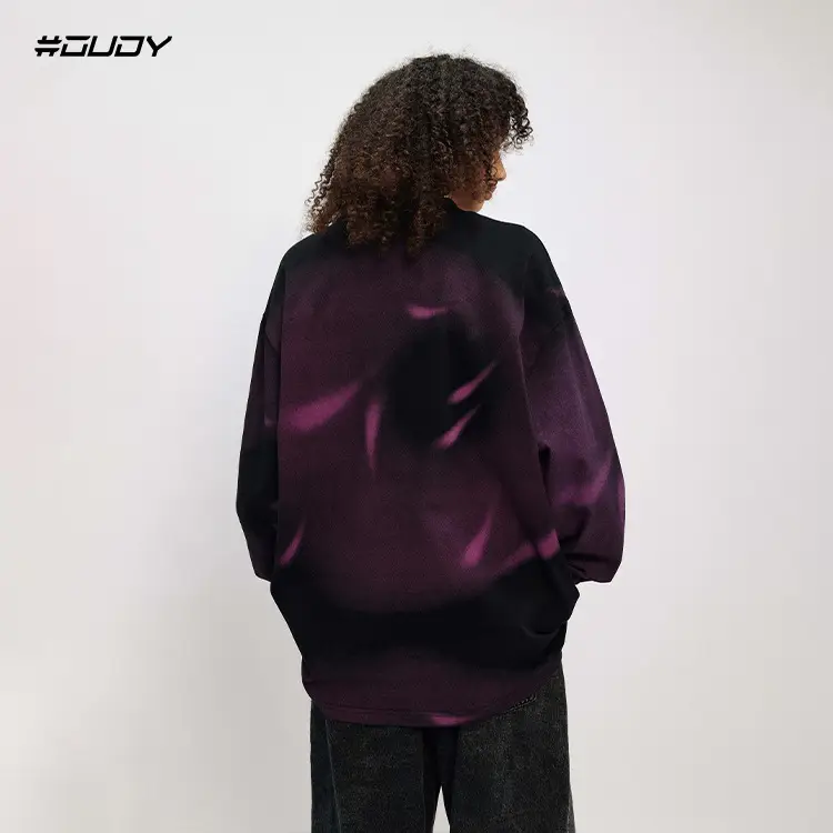 Ovdy Long Sleeve Gradient T-Shirt for Men Purple - Image 5