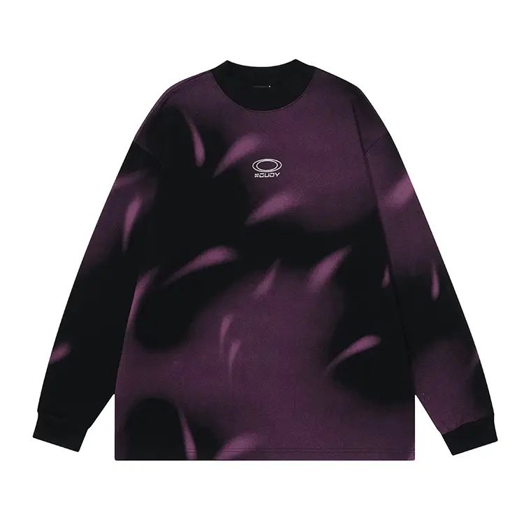 Ovdy Long Sleeve Gradient T-Shirt for Men Purple