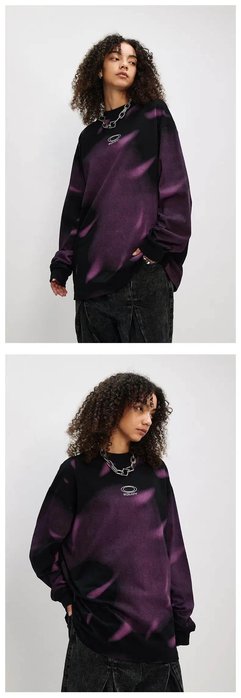 Ovdy Long Sleeve Gradient T-Shirt for Men Purple — feature 11