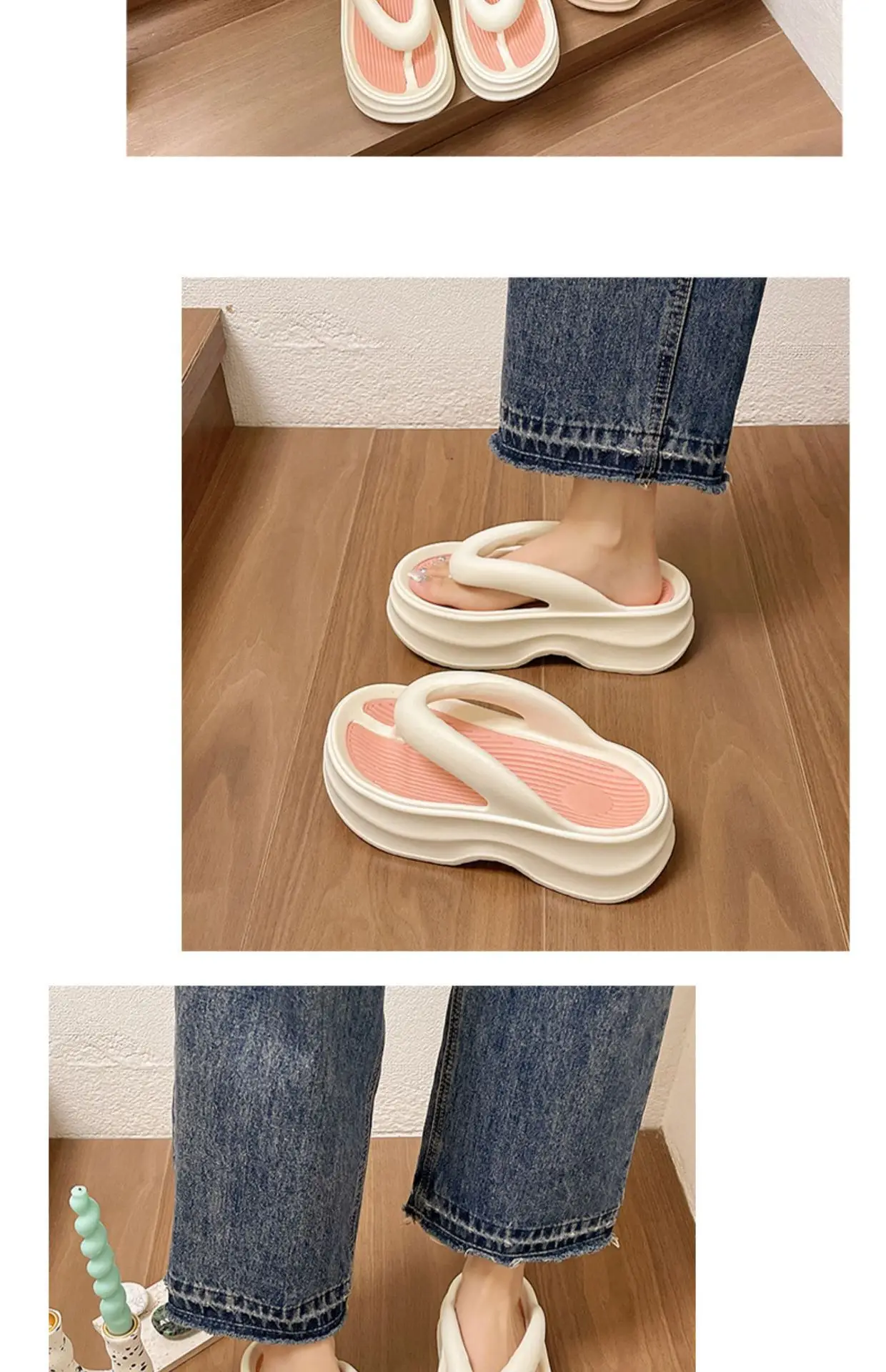 Women EVA Flip Flops Beige Thick Sole Summer — feature 10