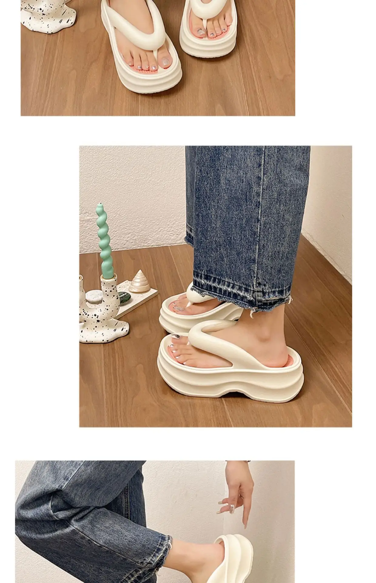 Women EVA Flip Flops Beige Thick Sole Summer — feature 11