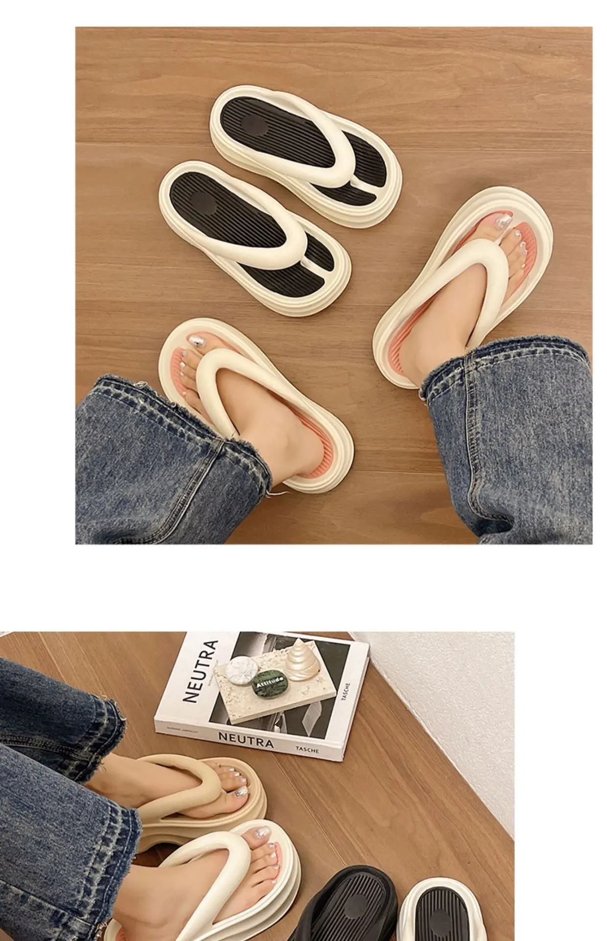 Women EVA Flip Flops Beige Thick Sole Summer — feature 13