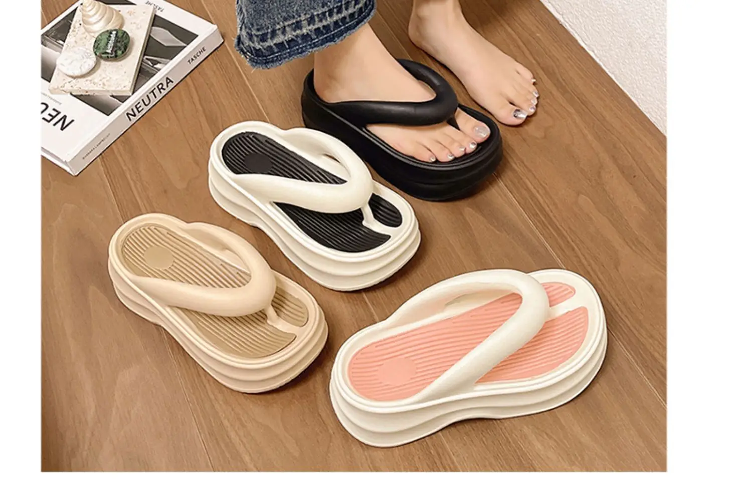 Women EVA Flip Flops Beige Thick Sole Summer — feature 16
