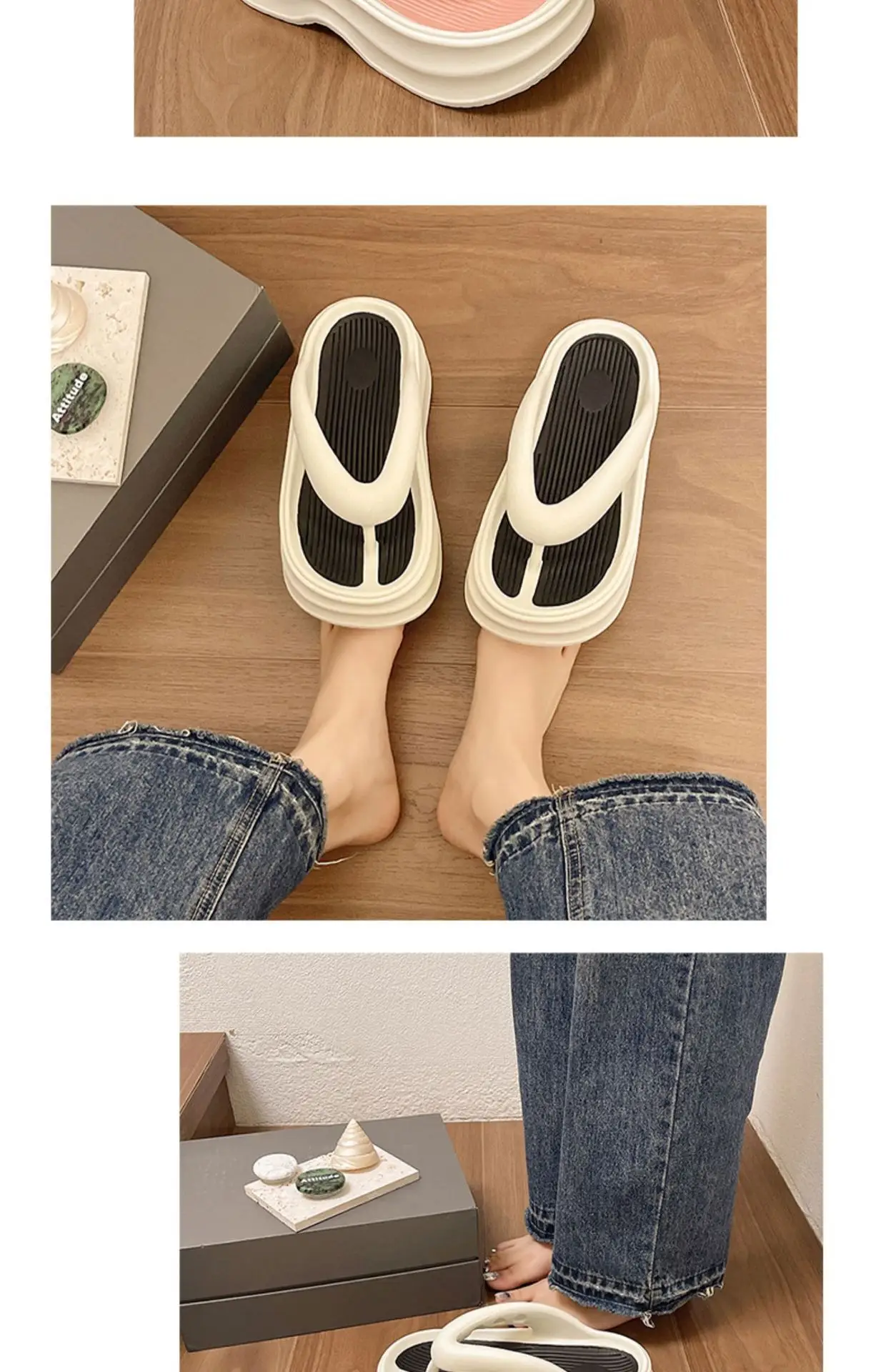 Women EVA Flip Flops Beige Thick Sole Summer — feature 7