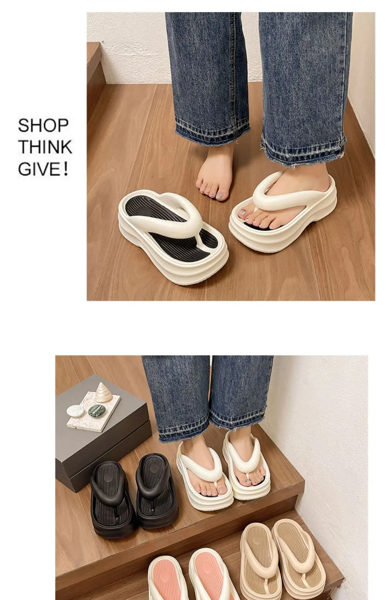 Women EVA Flip Flops Beige Thick Sole Summer — feature 9