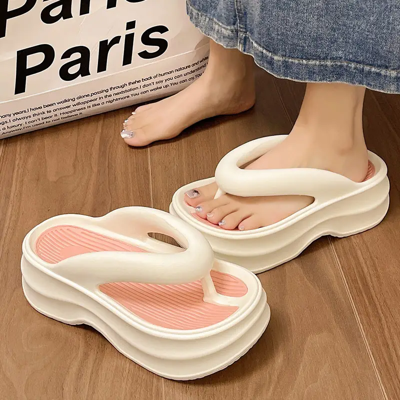 Women EVA Flip Flops Beige Thick Sole Summer - Image 3