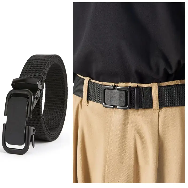 Men's Black Canvas Tactical Belt with Smooth Buckle - Image 7