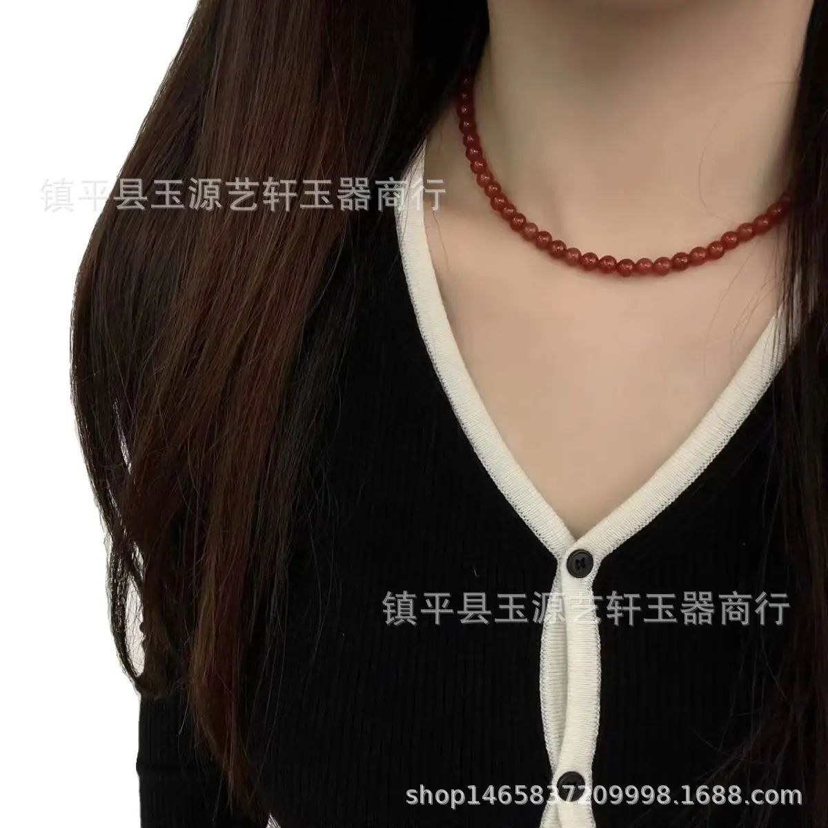 Women's Red Beaded Necklace Chinese Style - Image 5