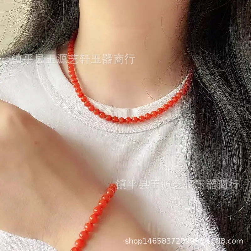 Women's Red Beaded Necklace Chinese Style — feature 1