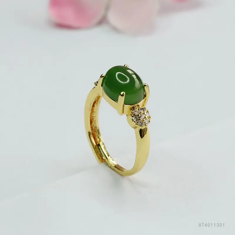 Green Jade Spinach Ring for Women Gold Plated - Image 5