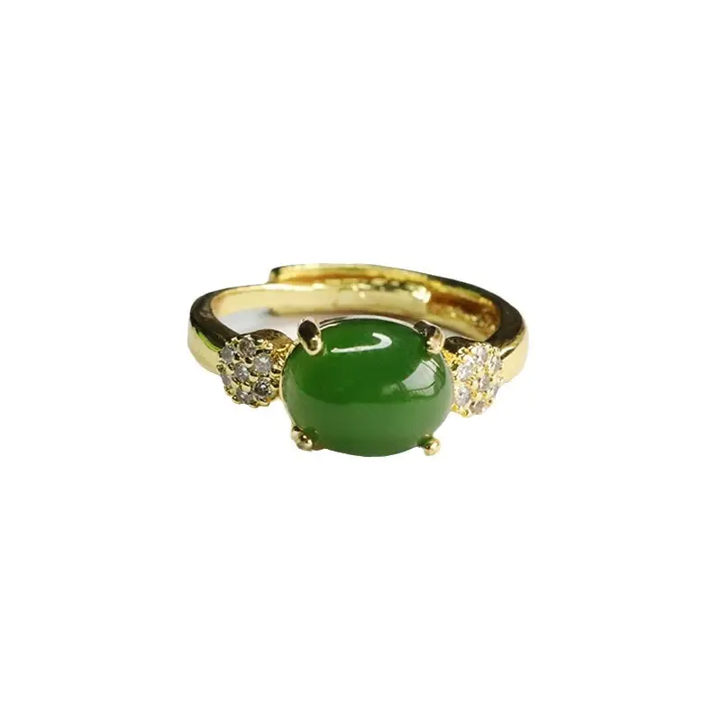 Green Jade Spinach Ring for Women Gold Plated - Image 6