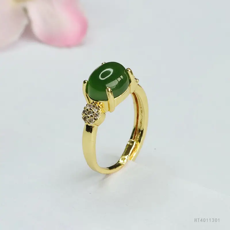 Green Jade Spinach Ring for Women Gold Plated — feature 8