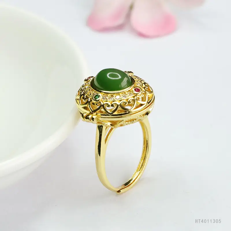 Green Jade Spinach Ring for Women Gold Plated — feature 9