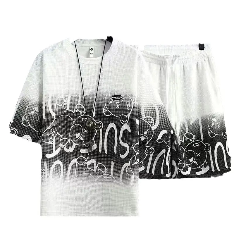 Men Casual Graphic Print Shorts Set Orange - Image 7