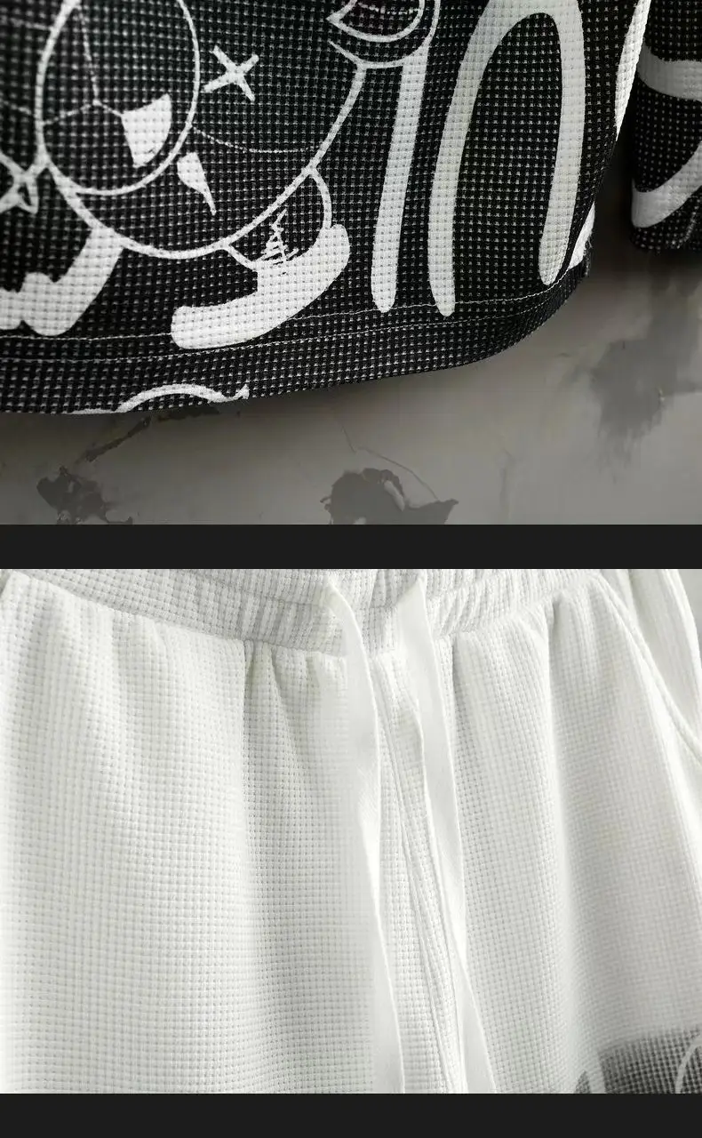 Men Casual Graphic Print Shorts Set Orange — feature 15