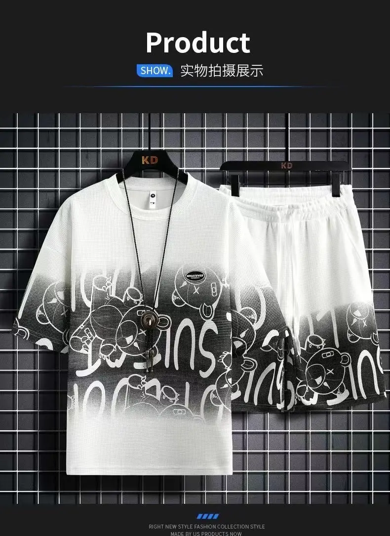 Men Casual Graphic Print Shorts Set Orange — feature 18