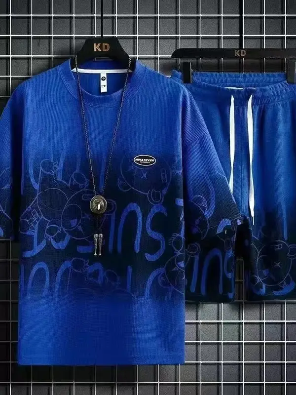 Men Casual Graphic Print Shorts Set Orange — feature 21