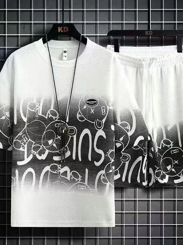 Men Casual Graphic Print Shorts Set Orange — feature 22