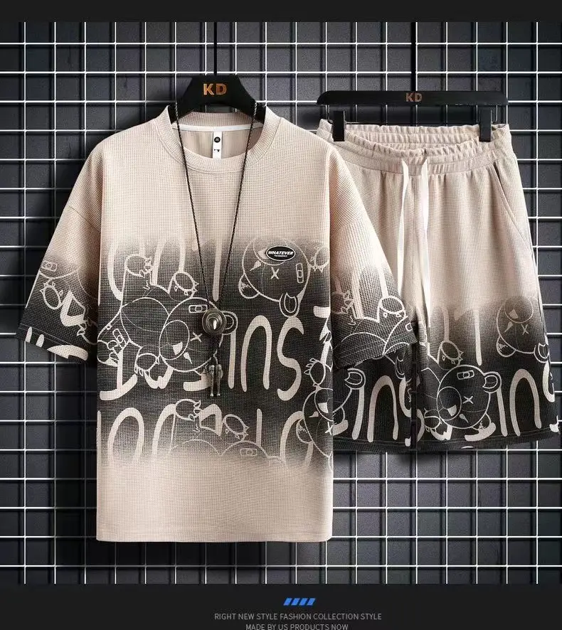 Men Casual Graphic Print Shorts Set Orange — feature 9
