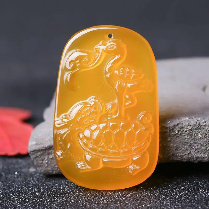 Huang Chalcedony Dragon Turtle Pendant Necklace - Image 4
