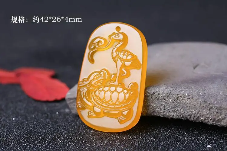 Huang Chalcedony Dragon Turtle Pendant Necklace — feature 2